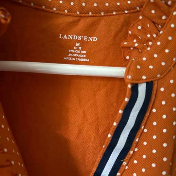 Lands End Women's Button Sleeveless Polka Dot Orange and white Blouse Sz  M - Picture 2 of 8